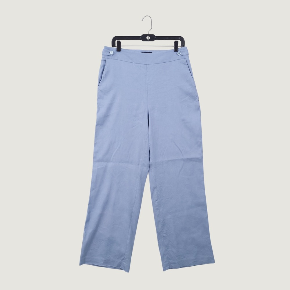 Talbots Palazzo Pants Size 10 Blue Linen Blend Wide Leg High Rise Office Preppy